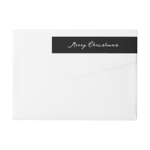 Elegant Black Merry Christmas Return Address Wrap Around Label