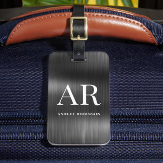 Elegant Black Metal Monogram 2 Initial Luggage Tag