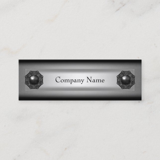 Elegant Black Metal Silver Skinny 2 Mini Business Card (Front)