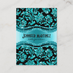 Elegant Black & Metallic Blue Vintage Damasks Business Card