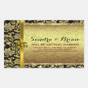 Elegant Black & Metallic Gold Damasks Rectangular Sticker