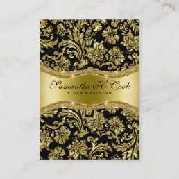 Elegant Black &amp; Metallic Gold Floral Damasks Business Card