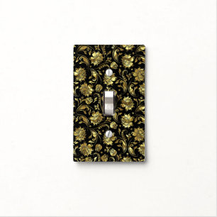 Elegant Black Metallic Gold Floral Damasks Light Switch Cover