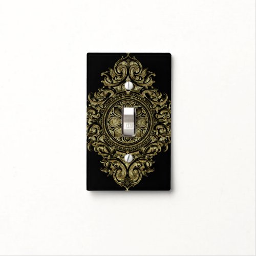 Elegant Black Metallic Gold Floral Ornament Light Switch Cover