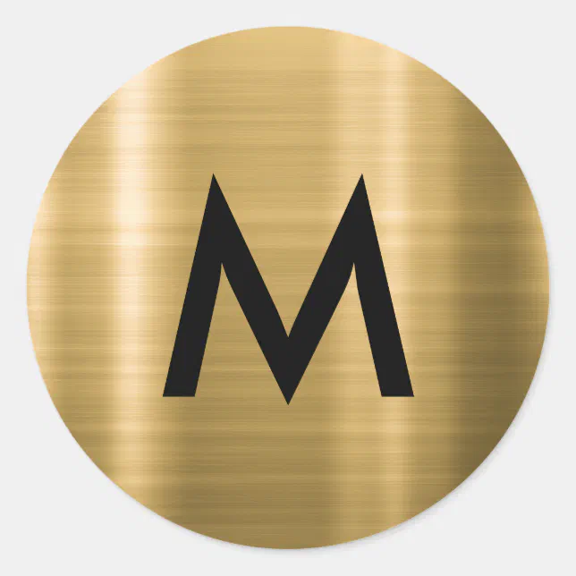 Elegant Black Metallic Gold Minimalist Monogram Classic Round Sticker ...