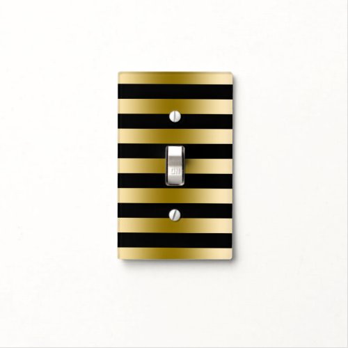 Elegant Black Metallic Gold Stripes Pattern Light Switch Cover