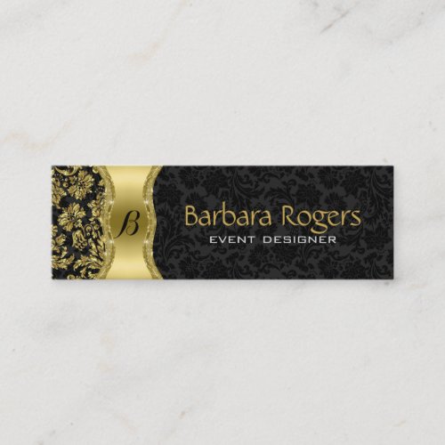 Elegant Black  Metallic Gold Vintage Damasks Mini Business Card