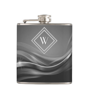 Elegant Black Metallic Luxury Monogram Flask