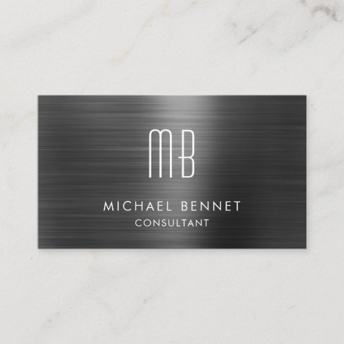 Elegant Black Metallic Monogram Consultant Business Card