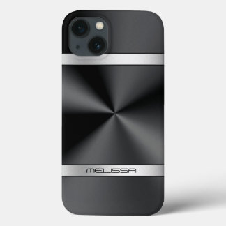 Elegant Black Metallic Print Silver Accent iPhone 13 Case