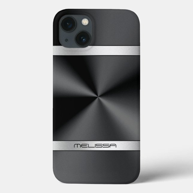Elegant Black Metallic Print Silver Accent Case-Mate iPhone Case (Back)