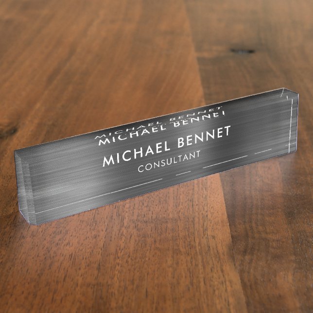 Elegant Black Metallic Professional Business Desk Name Plate (Side)