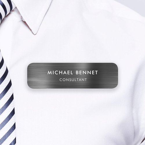 Elegant Black Metallic Professional Business Name Tag