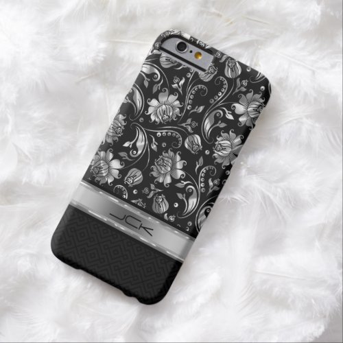 Elegant Black  Metallic Silver Damasks Barely There iPhone 6 Case
