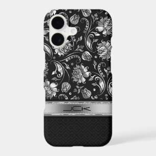 Elegant Black & Metallic Silver Floral Damasks iPhone 17 Case