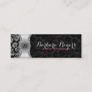 Elegant Black & Metallic Silver Vintage Damasks 2 Mini Business Card