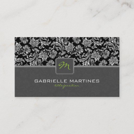 Customizable Elegant Black &amp; Metallic Silver Vintage Damasks 3 Business Card Templates