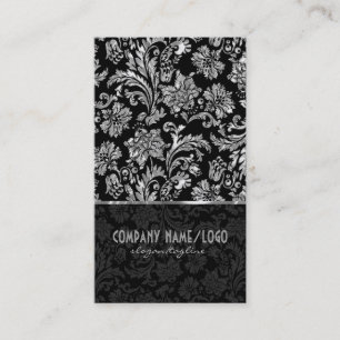 Elegant Black & Metallic Silver Vintage Damasks 3 Business Card