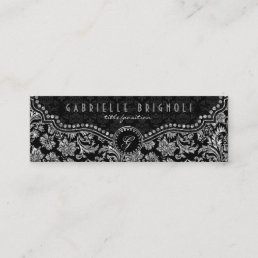 Elegant Black &amp; Metallic Silver Vintage Damasks Mini Business Card