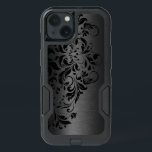 Elegant Black Metallic Texture & Black Swirly Lace iPhone 13 Case<br><div class="desc">Elegant dark gray/black metallic texture print background with black floral swirly lace accent.
There is a black circle under the logo and can be used as Monogram background for other case models.</div>