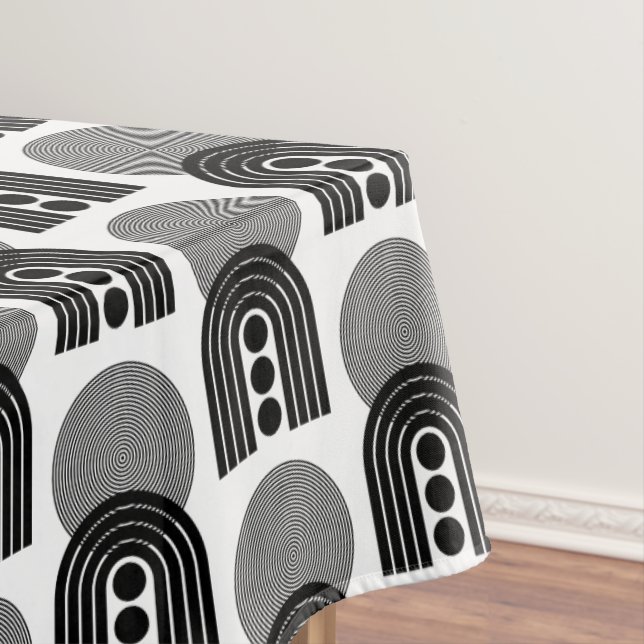 Elegant Black Mid Century Mod Arch Lines Tablecloth (In Situ)
