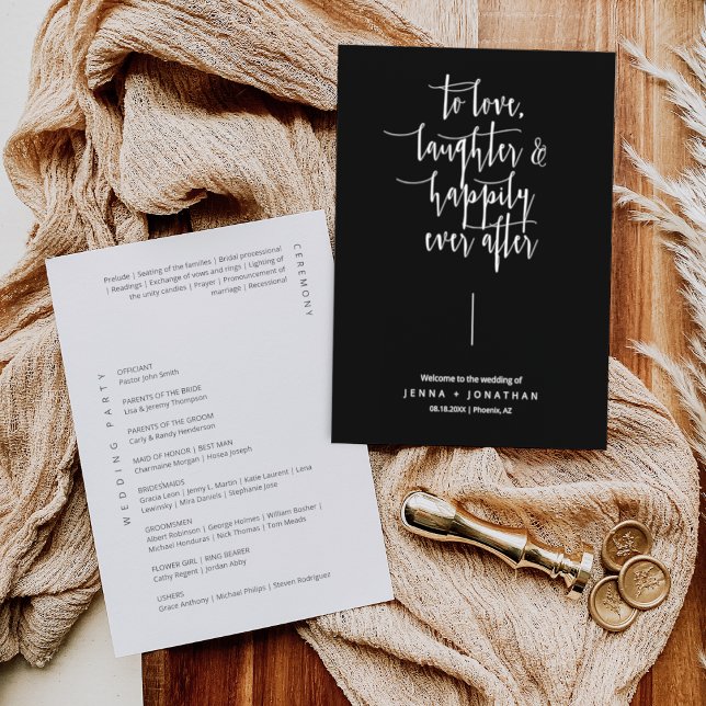Elegant Black Minimal Calligraphy Script Wedding Program (Creator Uploaded)