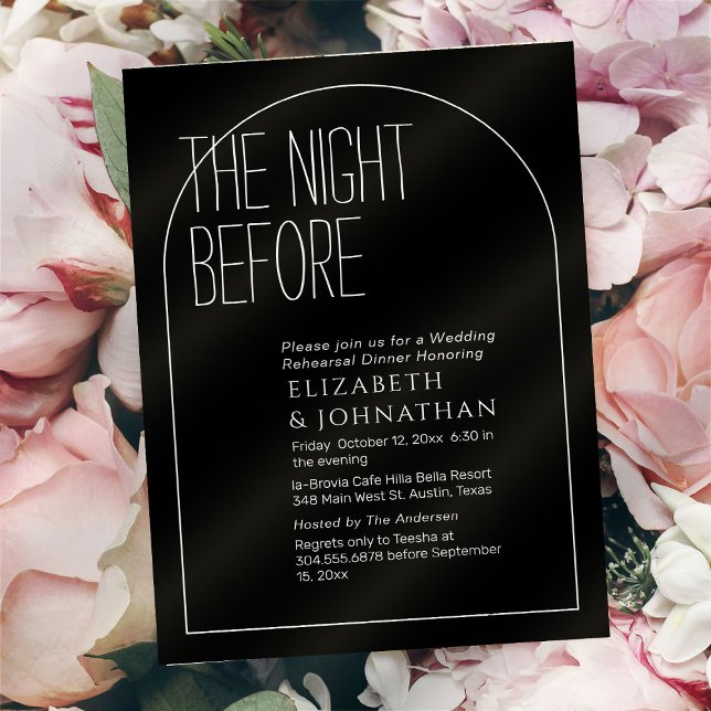 Elegant Black Minimal Script The Night Before Invitation (Creator Uploaded)
