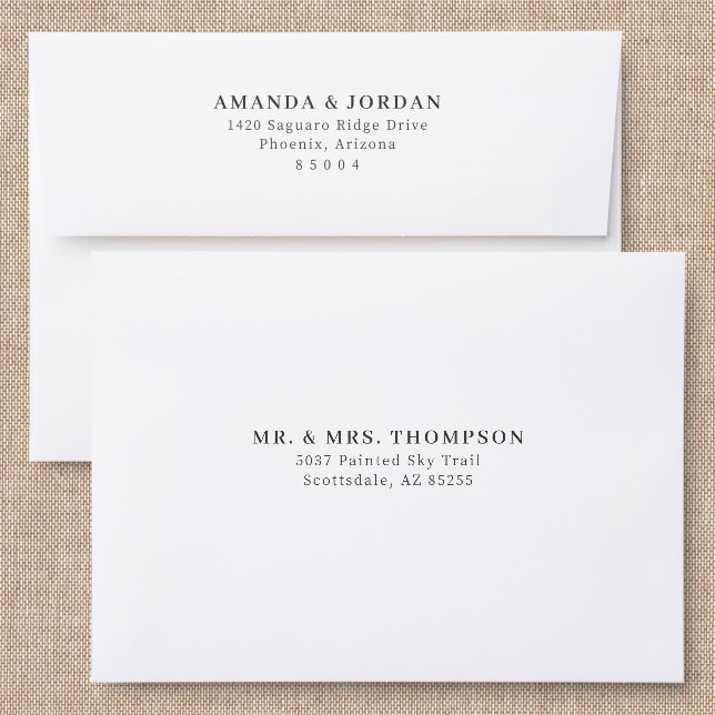 Elegant Black Minimalist Address Cards Addressed Envelopes (Linen)