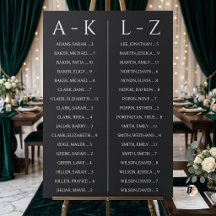Elegant Black Minimalist Alphabetical Wedding Seat