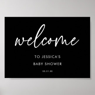 Elegant Black Minimalist Baby Shower Welcome Sign