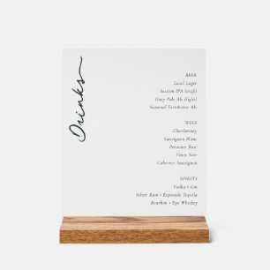 Elegant Black Minimalist Beverage Menu Acrylic Sign
