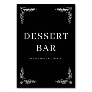 Elegant Black Minimalist Dessert Bar Sign Table Number