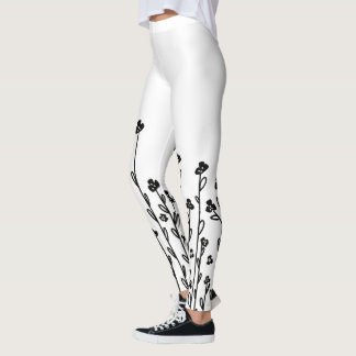 Elegant black minimalist doodle floral leggings