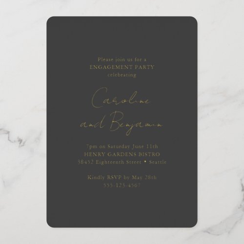 Elegant Black Minimalist Engagement Party Gold Foil Invitation