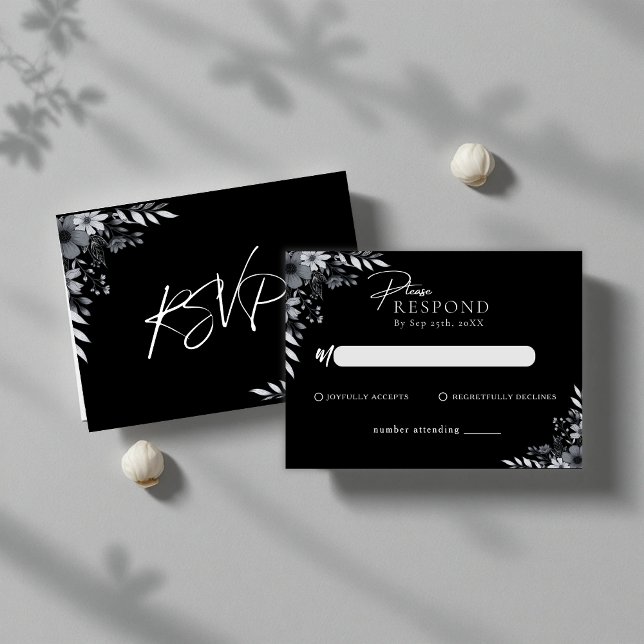 Elegant Black Minimalist Floral Wedding RSVP Note Card (Elegant Black Minimalist Floral Wedding RSVP Note Card)