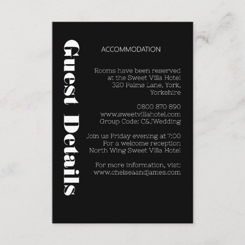 Elegant Black Minimalist Guest Hotel Details  Enclosure Card