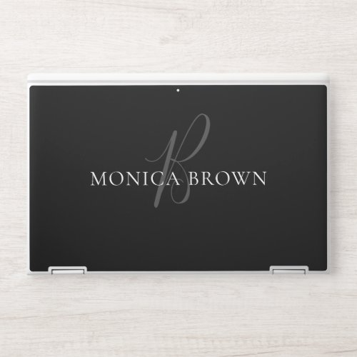 Elegant Black Minimalist Monogram HP Laptop Skin