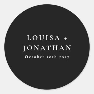 Elegant Black Minimalist Personalized Wedding Classic Round Sticker
