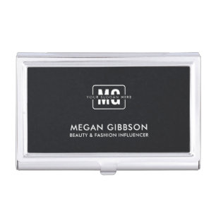 Elegant Black Minimalist Professional Monogram Bus Business Card Case