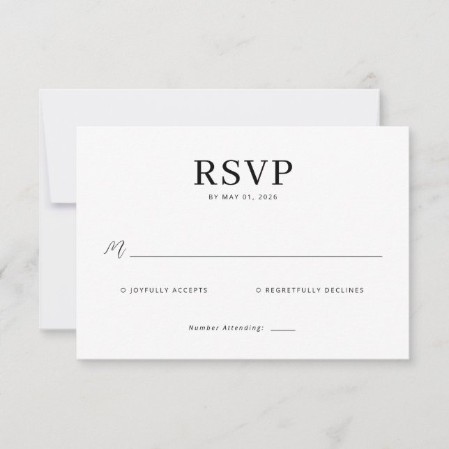 Elegant Black Minimalist RSVP Card (Front)