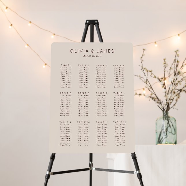 Elegant Black Minimalist Seating Chart Foam Board (In Situ (Stand))