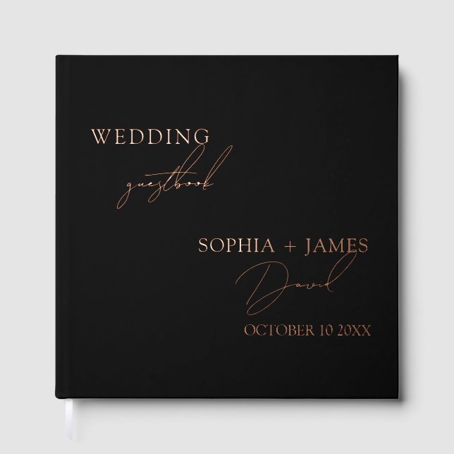 Elegant Black Minimalist Wedding Foil Foil Guest Book (Front)