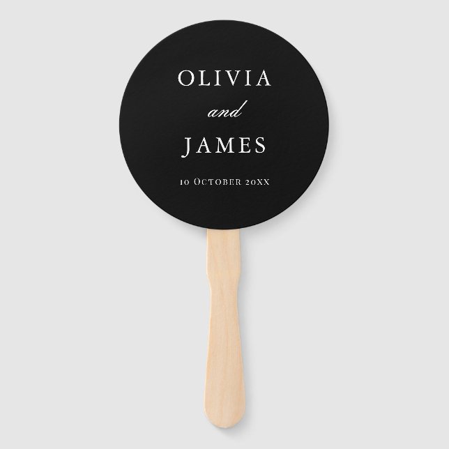 Elegant Black Minimalist Wedding Hand Fan (Front)