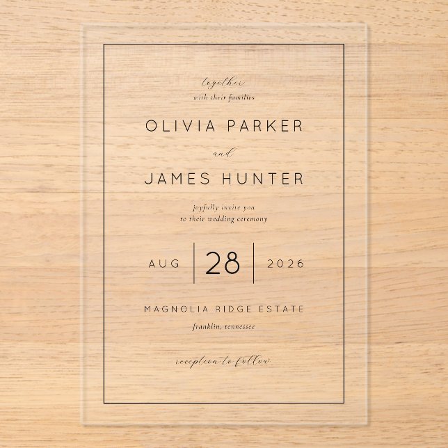 Elegant Black Minimalist Wedding Invitation (Front)