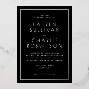 Elegant Black Minimalist Wedding Invitation Foil Invitation