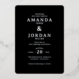 Elegant Black Minimalist Wedding Invitation Foil Invitation