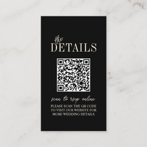 Elegant Black Minimalist Wedding Qr Code Enclosure Card