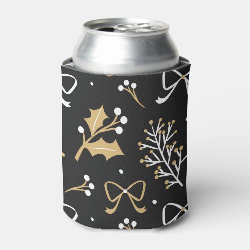 Elegant Black Mistletoe  Ribbon Christmas Pattern Can Cooler