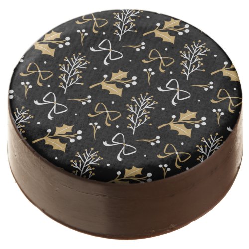 Elegant Black Mistletoe  Ribbon Christmas Pattern Chocolate Covered Oreo