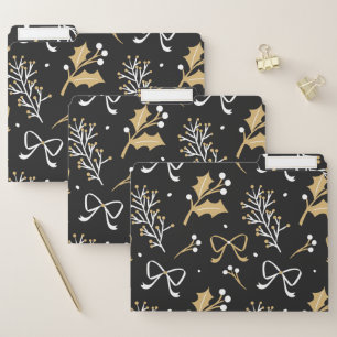 Elegant Black Mistletoe & Ribbon Christmas Pattern File Folder